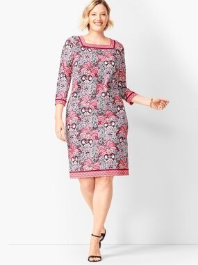 Talbots PAISLEY KNIT JERSEY SHIFT DRESS Women 2X Summer Vacation Travel Stretch